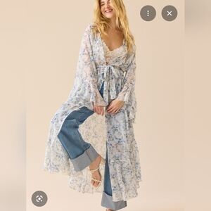 Altar'd State Kallie Light Blue Floral Sheer Duster Kimono